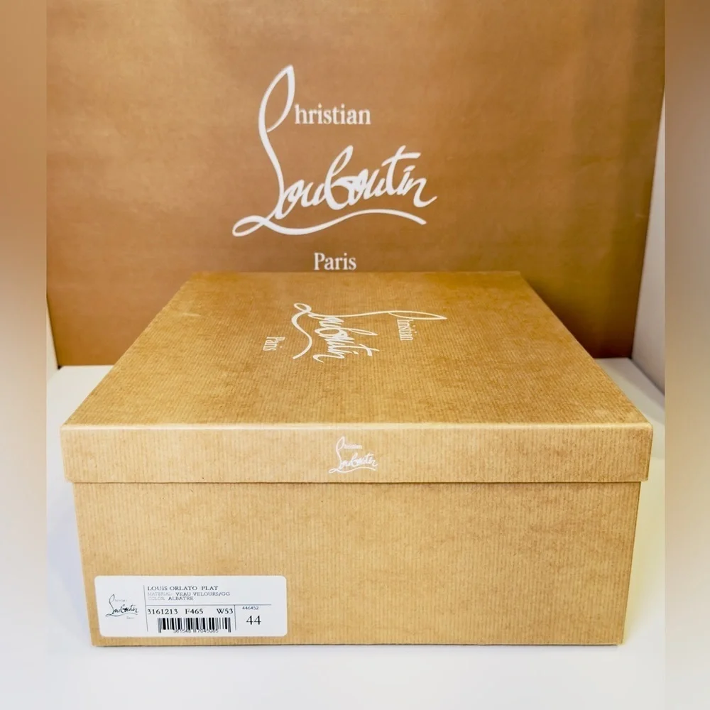 Christian Louboutin Louis Orlato Flat High-Top Sneakers Goose Grey Suede Size 44